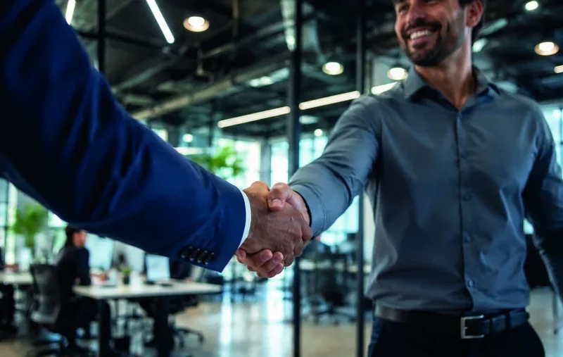 Aperto de mãos entre consultor e cliente